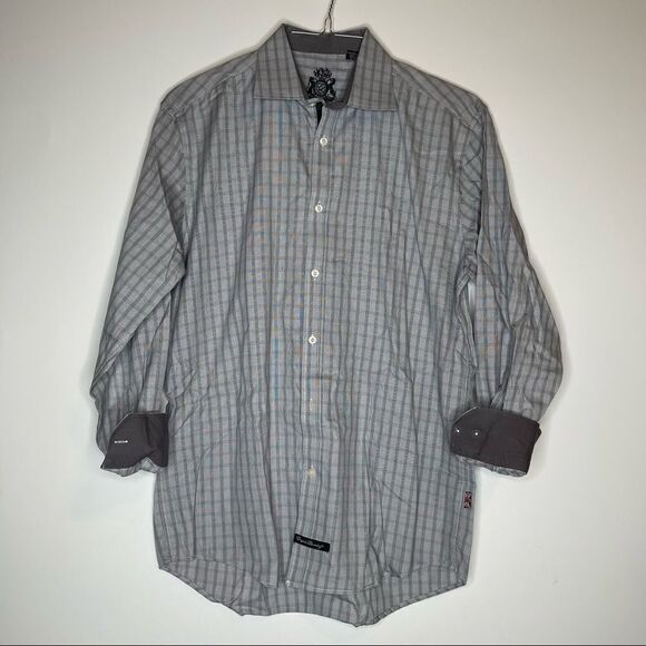 English Laundry Brown-Gray-Tan LS Button Down in Size 16/34-35 All Cotton - Picture 4 of 5